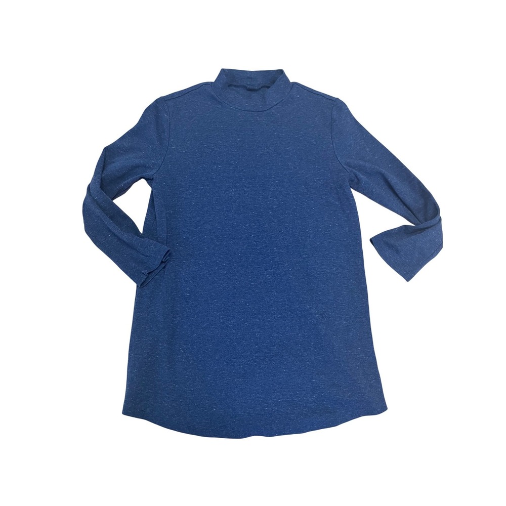 Lands End Womens XS 2-4 Mock Neck Long Sleeve‎ Top Heathered Blue 100% Cotton
